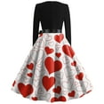 thumbnail image 3 of Fgvctg Valentine's Day Party Dresses for Women Vintage Cocktail Dress 1950s Love Heart Print Crewneck Dresses A-Line Date-Night Sweet Long Sleeve Clothing Fit Outfit Red 3XL, 3 of 3