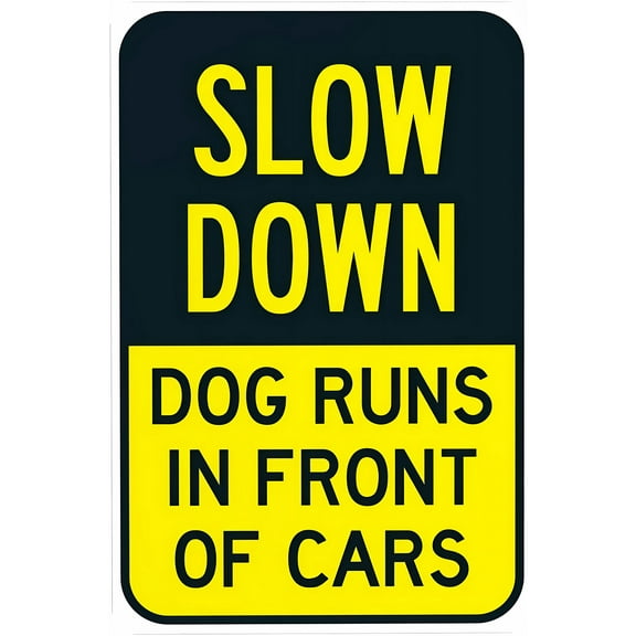 Dogs At Play Slow Down Warning Sign - 8"x12", Security Metal Decor for Business, Road, Street, Home, Yard, Garden, Residential Streets