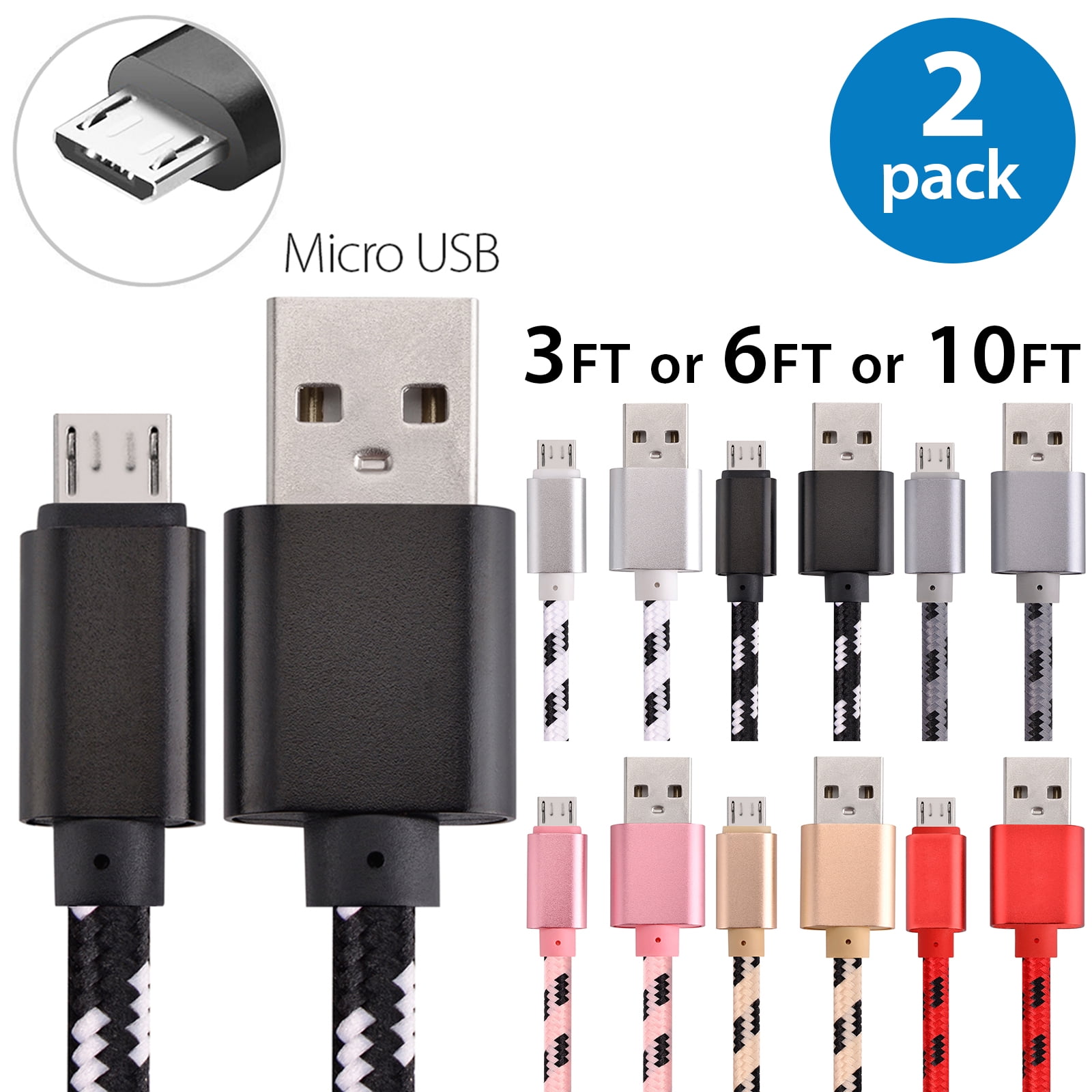 Android Smartphones Micro USB Cable Tablets and More Right Angle Micro Charger Cord for Samsung Galaxy S7 S6 Edge Android Charger 5-Pack 3FT Kindle 