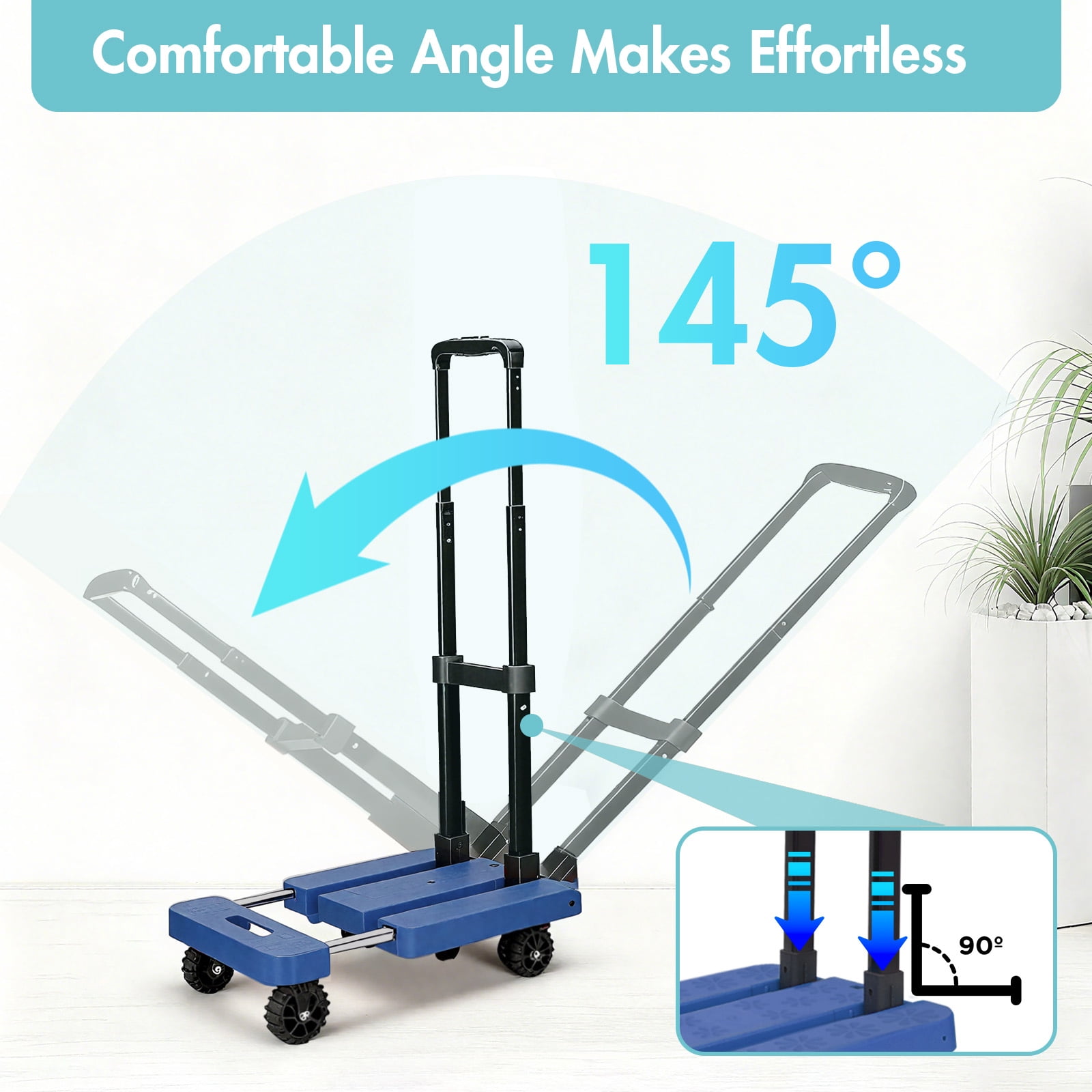 BAOKALER Folding Hand Truck, Heavy Duty Dolly Cart, Push Dolly Cart Foldable Platform with 6 Wheels, Blue