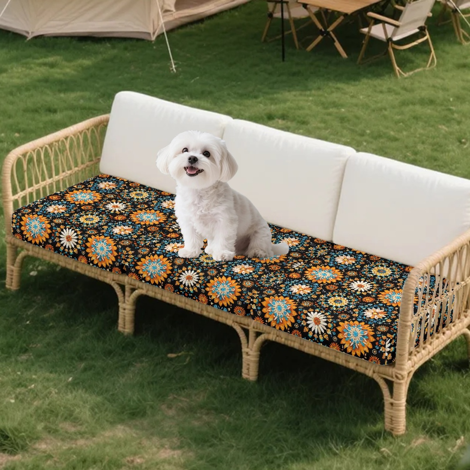COEQINE Stretch Armchair Cushion Cover Washable Couch Cushion Cover Fitted Sofa Seat Slipcover Sets Separate Sectional Sofa Cover for Home Decor, 3 Pieces, Boho Mandala Floral Orange