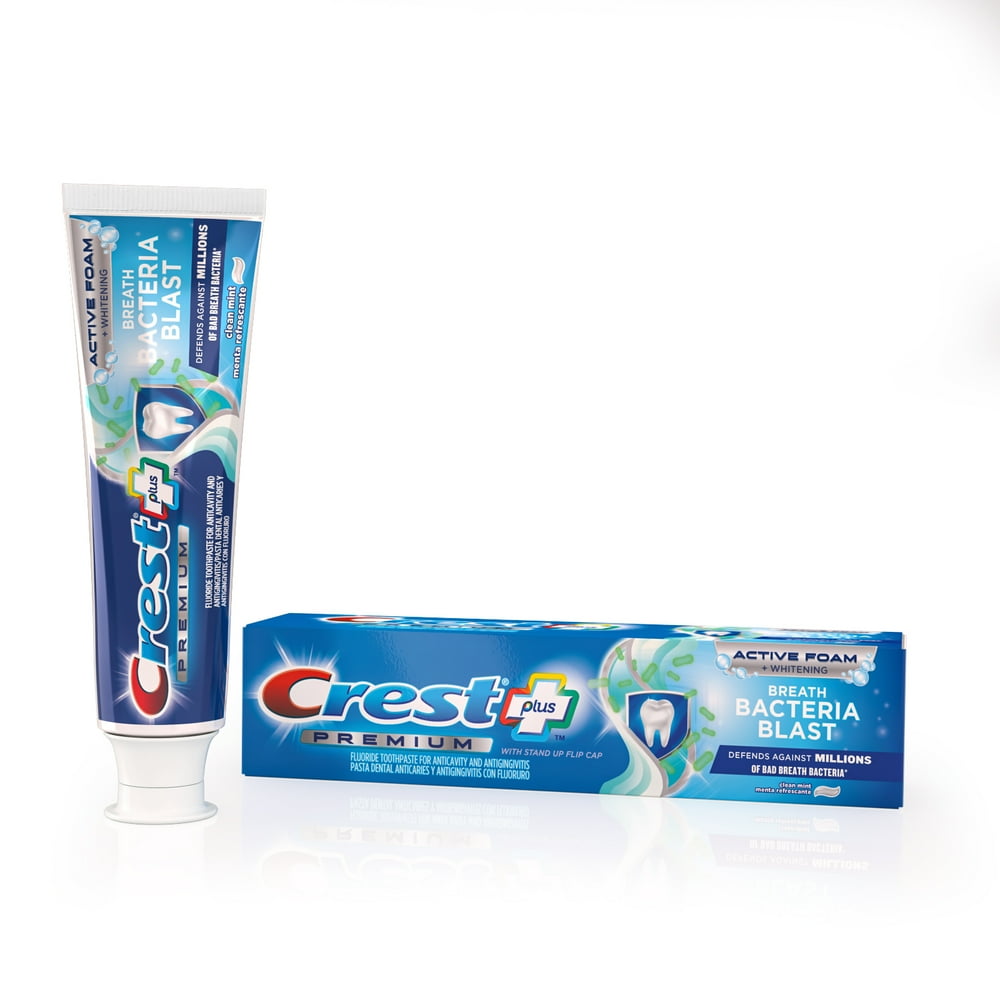 Crest Premium Plus Breath Bacteria Blast Toothpaste, Clean Mint Flavor