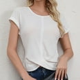 thumbnail image 2 of Stylish Olyvenn Womens Summer Tunic Tops Waffle Shirts Women's Solid Color Knot Loose Short Sleeve T Shirt Trendy Blouse Tshirts White XL, 2 of 5