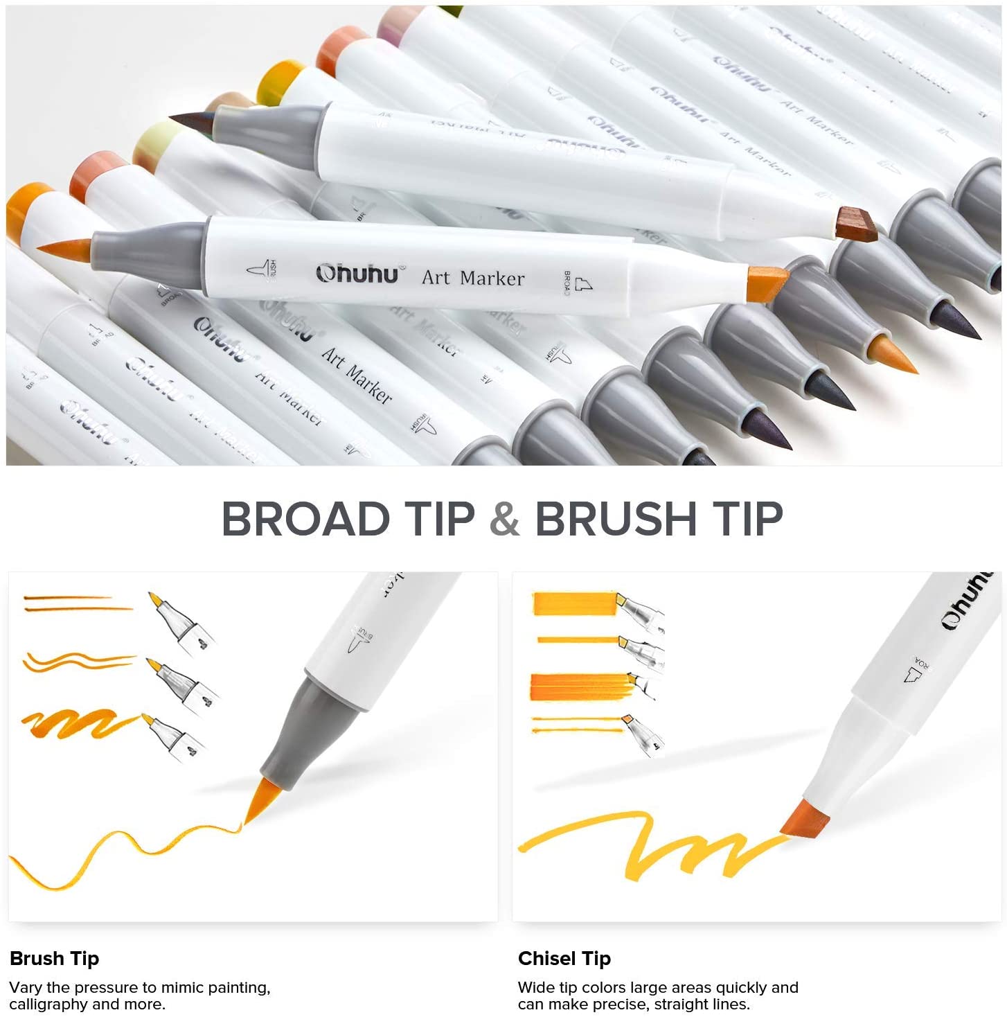 Chotune 12 Dual-Tip Alcohol Based Markers Brush Tip and Broad Tip