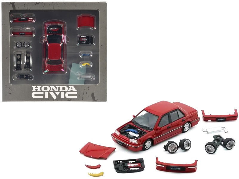 BM Creations 1/64 Honda Civic EF2 1991 LHD Red Diecast Model Car w/ Accessories 64B0401