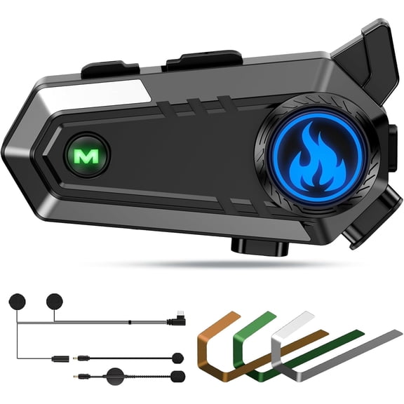 Motorcycle Helmet Bluetooth Headset,Motorcycle Helmet Speakers with 2 Type Mics, IPX5 Waterproof, Noise Cancellation, Hands-Free Call, Smart Voice Control, Black