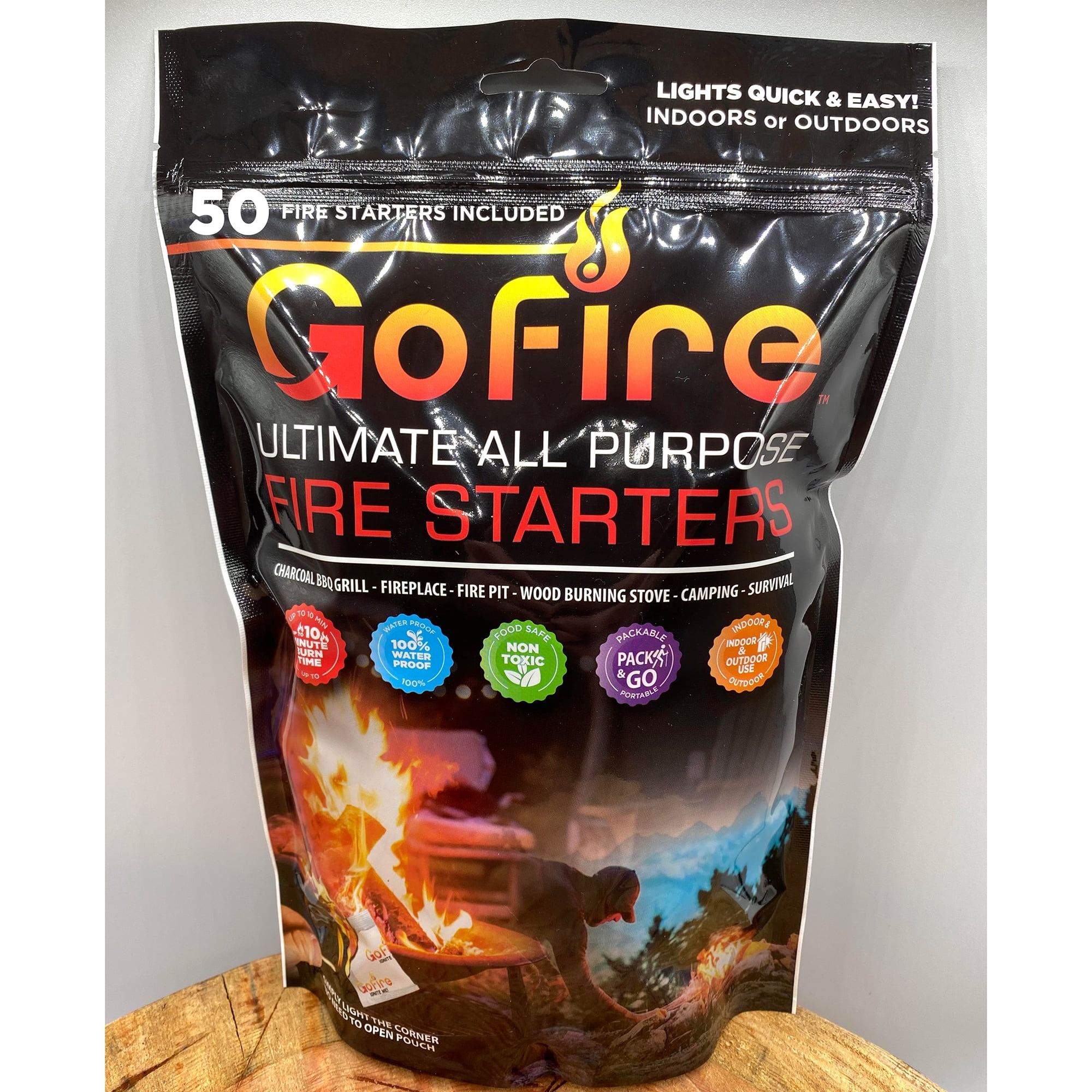 GoFire: Ultimate All Purpose Fire Starters - 50 Pack - Non-Toxic, Weather-Proof Indoor & Outdoor Use, Earth-Friendly, For Campfires, Fireplaces & More