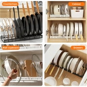 Mimifly Expandable Pans Organiser Rack, 10 Adjustable Compartments, Pantry Cupboard Bakeware Lid Plate Holders, White