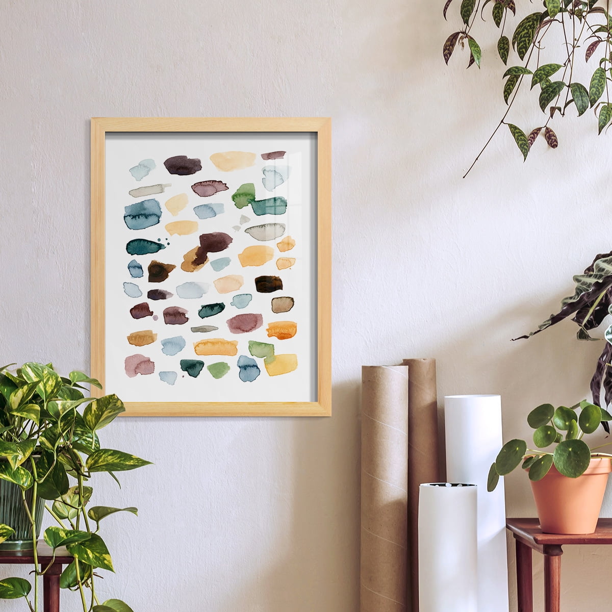 Shattered Segments II - Framed Print w/glass - Natural Wood