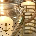 thumbnail image 3 of Beach Chic Nautical Hurricanes, Set of 3, Rustic Rope Handles, Anchors Away Pattern, Candle Holder, for LED or Wax Votive, Pillar or Tealights, Wind Lights, 6 Inches Tall Cape Cod Style, 3 of 6