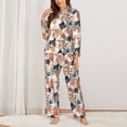 thumbnail image 2 of KLL Watercolor Plants Print Women's Long Sleeve Pajamas with Pants Sleepwear Loungewear 2 Set-Large, 2 of 7