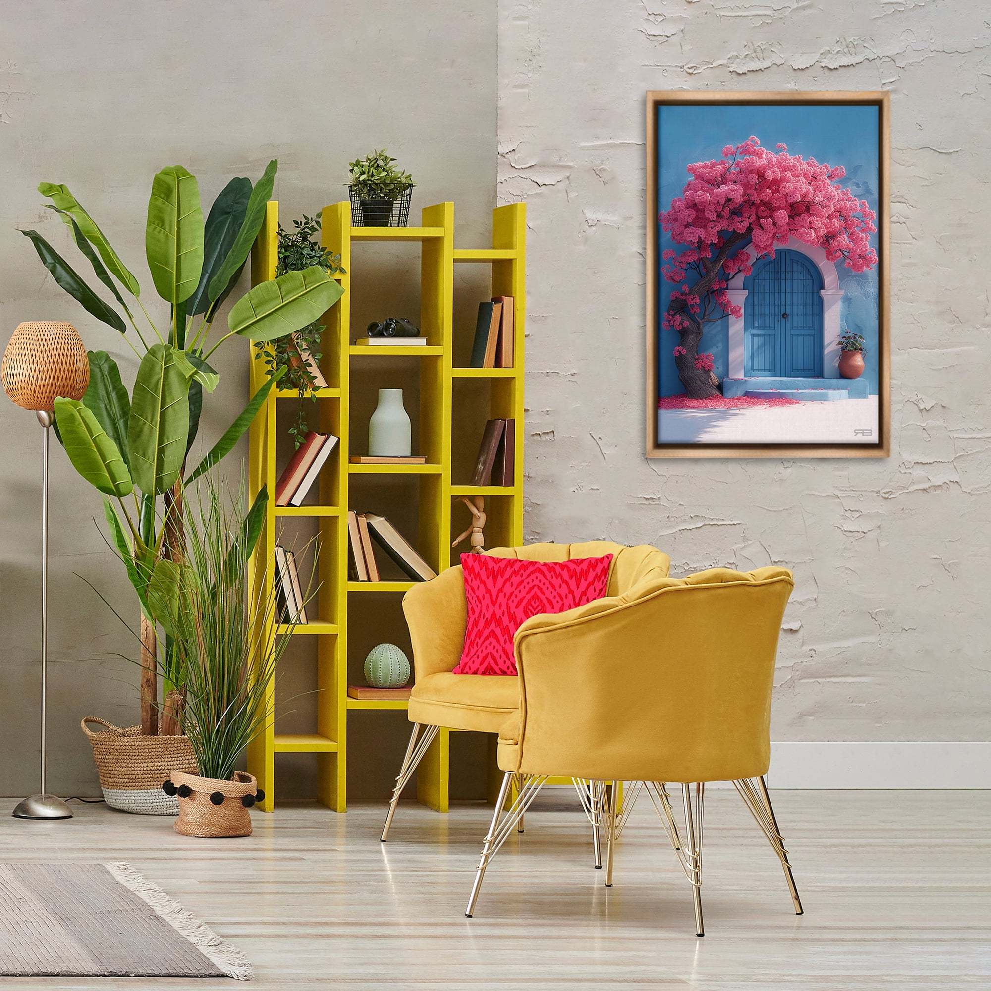 Stupell Industries Tree Circling Doorway Buildings & Architecture Painting Brown Floater Framed Canvas Art Print Wall Art, 21 x 31