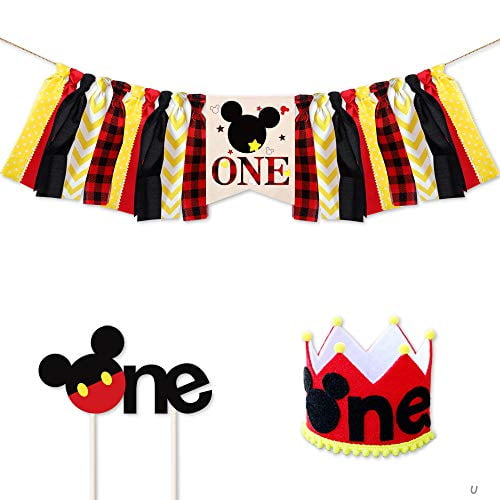 Photo Prop Mickey Mouse Birthday Banner Mickey Mouse One High chair Banner High Chair Banner