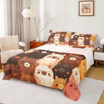 jejeloiu Kawaii Sheep Twin Sheet Set (3-Piece) Cartoon Animal Brown Pink White Luxury Decor For Girls Kids