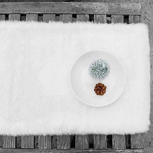 White SODIAL Christmas Table Runner 15 X 72 Faux Fur White Plush Christmas Tablecloth Dining Table Cover Decoration