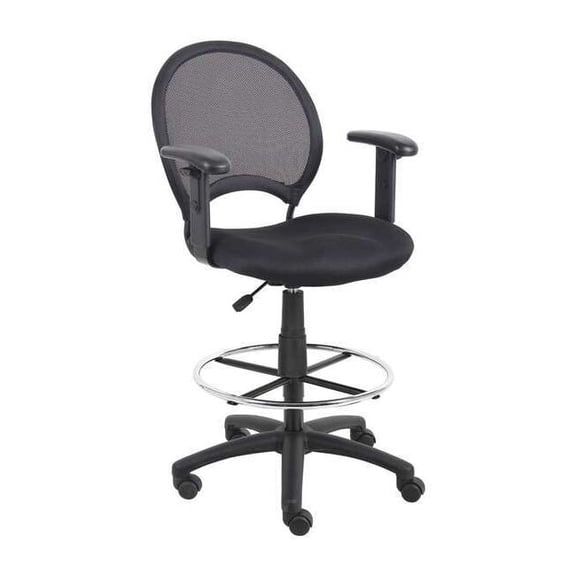 Mesh Drafting Chair, 25-1/2" to 29", Adjustable Arms, Black 36FJ98