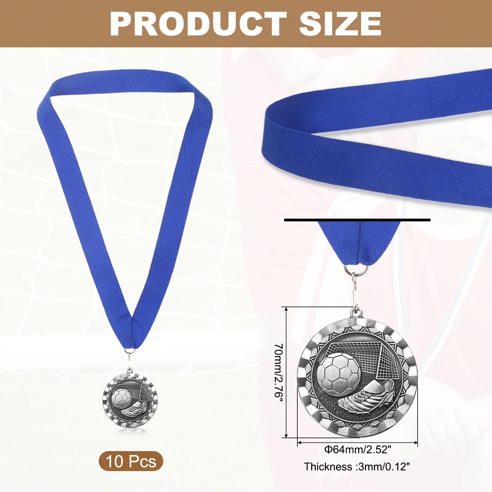 Uxcell Football Events Sneakers Embossing Award Medals with Ribbons, Winner Medals Prizes for Competitions Sports Party Silver