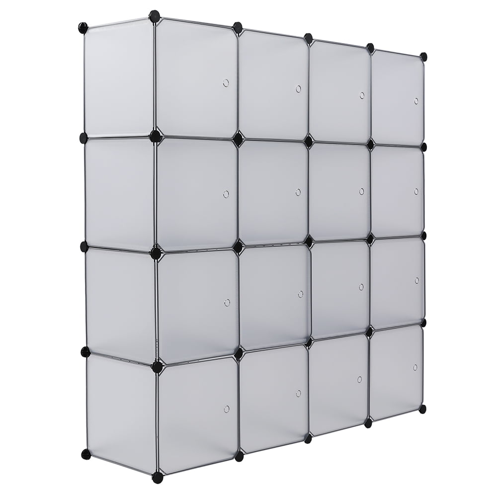Kepooman Cube Storage Organizer, 16-Cube Book Shelf, DIY Plastic Closet Cabinet, Modular Bookcase, Storage Shelving for Bedroom, Living Room, Office, White