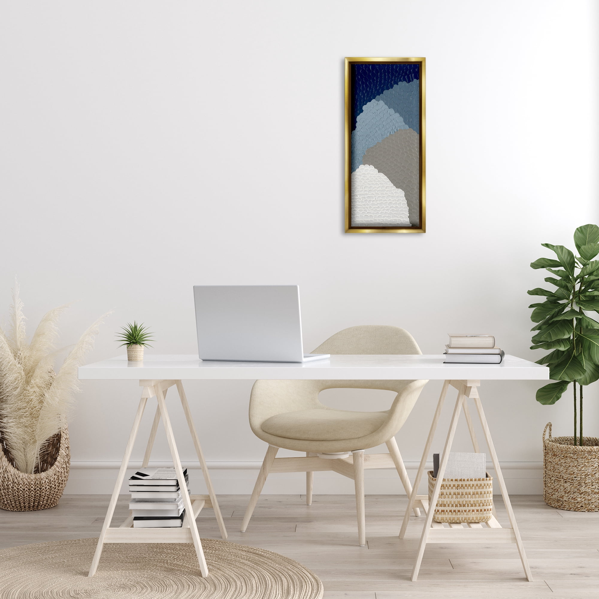 Stupell Industries Cascading Shapes Abstract Abstract Painting Gold Floater Framed Canvas Art Print Wall Art, 11 x 25