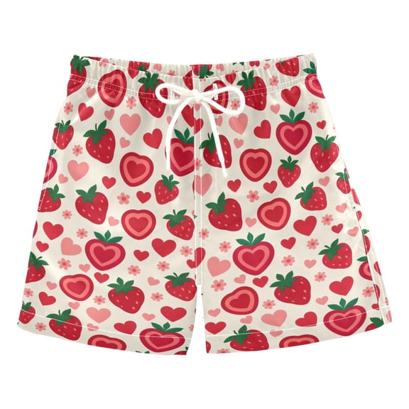 Heart Strawberry Flower Swim Trunks Quick Dry Beach Pool Board Shorts Lightweight Stylish Print Sizes 2T to XL