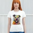 thumbnail image 3 of Tee Hunt Beware of Pit Bull T-Shirt Dean Russo Art Colorful Cute Dog Women's T-Shirt Tee, White, Large, 3 of 5