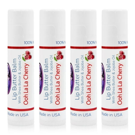 Shadow River Cocoa Butter Lip Balm - 4 Pack Ooh La La Cherry Flavor - All Natural Moisturizer for Dry Chapped