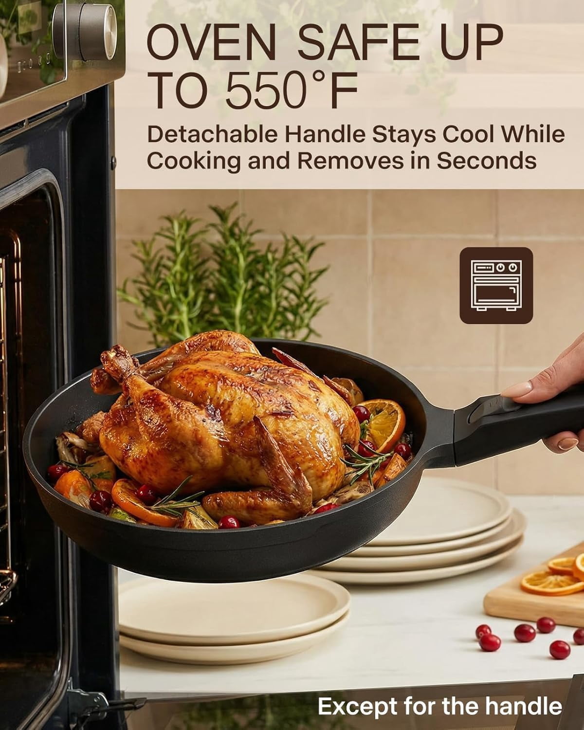 9.5 Inch Nonstick Frying Pan with Detachable Handle, Non Toxic Ceramic Skillet for Cooking