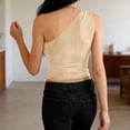 thumbnail image 4 of VEKDONE One Shoulder Going Out Tops for Women Trendy Summer Y2K Clothes Sleeveless Fitted Spring Fashion Shirts Beige S, 4 of 5
