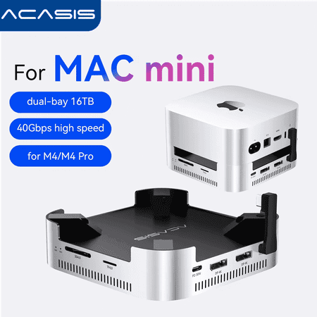 ACASIS Thunderbolt 3 Dock for Mac Mini M4/M4 Pro, Dual NVMe SSD Enclosure RAID 0 40Gbps, 16TB Expansion, Dual 4K DisplayPort, USB-C PD, SD/TF 4.0