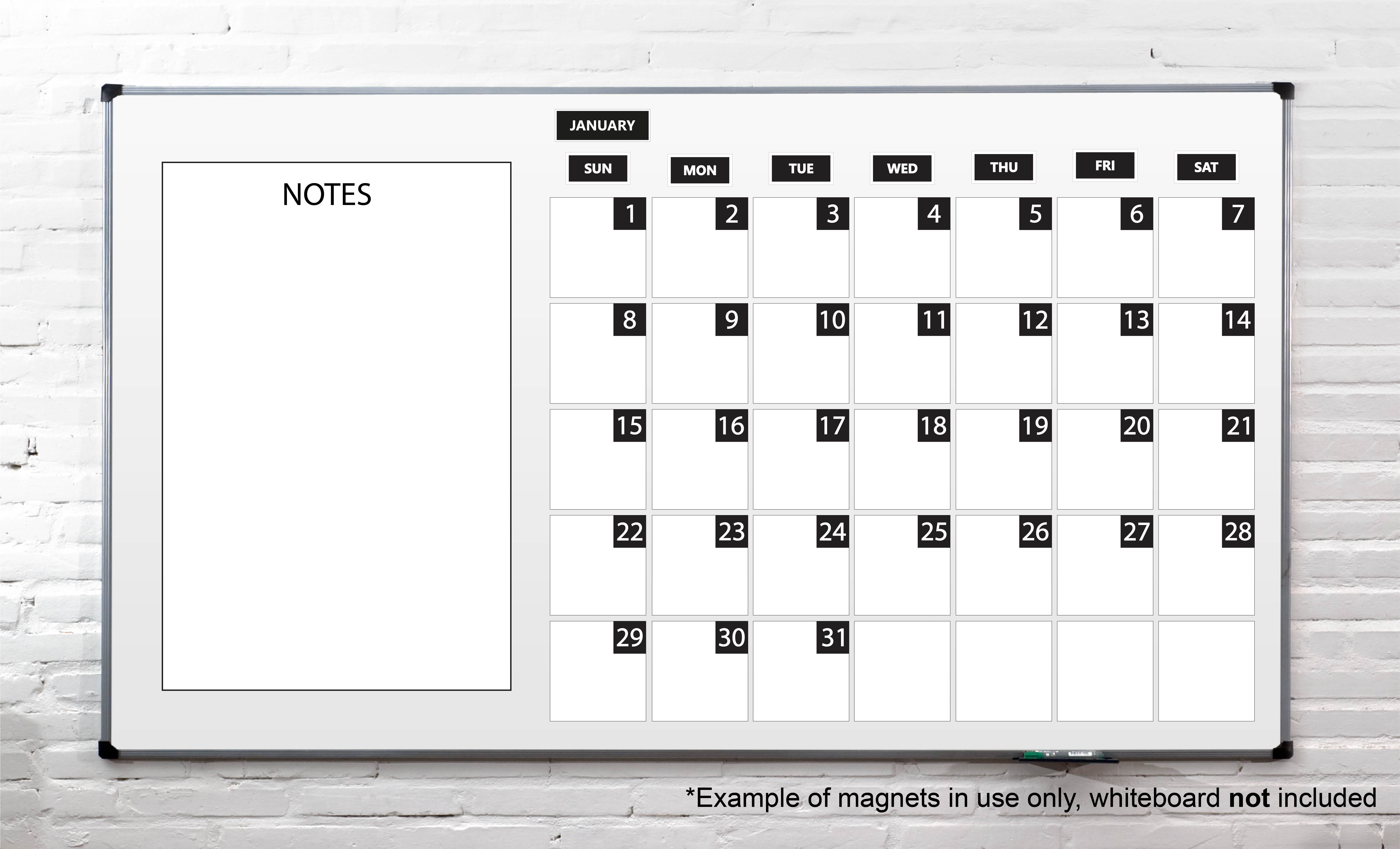 Whiteboard Calendar Magnet Non-Abbreviated Bundle (Dates, Days of The Week, Months) by DCM Solutions (Black, 0.5"x0.5")
