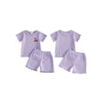 thumbnail image 2 of BemeyourBBs Toddler Baby Girls Summer 2 Piece Cherry Outfits Rib Knit Cherry Embroidery Polka Dot Short Sleeve Round Neck T Shirt Tops and Shorts Set, 2 of 9