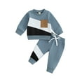 thumbnail image 1 of Honganda Baby Boy 2 Pcs Outfits Contrasting Color Long Sleeve Sweatshirt Pants for Toddler Tracksuit, 1 of 9
