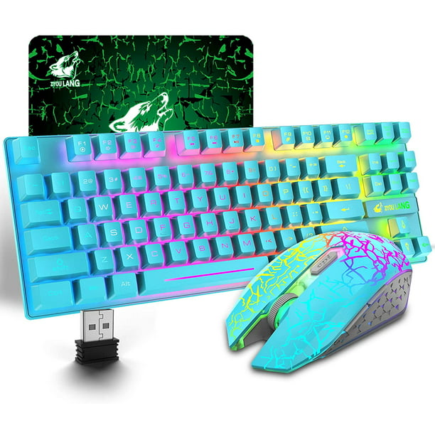 ZIYOULANG Wireless Gaming Keyboard and Mouse Combo with 87 Key Rainbow LED Backlight Rechargeable 3800mAh Battery Mechanical Feel Ergonomic Waterproof RGB Mute Mice Computer PC Mac PS4 Gamer-Blue - Walmart.com