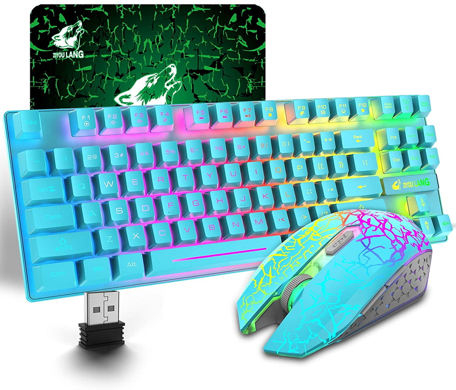 Buy Wireless Gaming Keyboard And Mouse Combo With 87 Key Rainbow LED 
