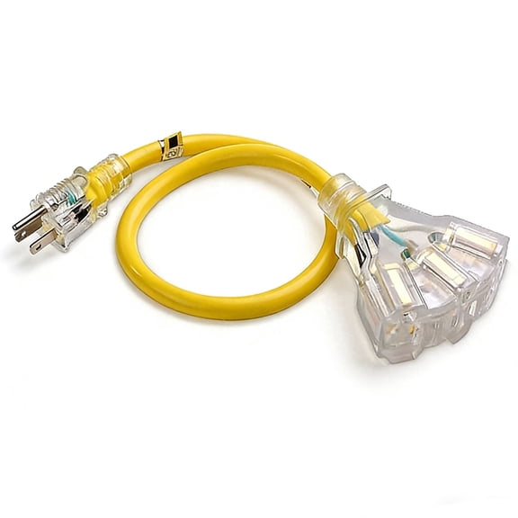 BALoFI 1FT 12/3 Heavy Duty Outdoor Extension Cord 3-Outlet Splitter Waterproof Light Indicator Yellow for RV Yacht