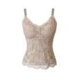 thumbnail image 4 of Women French Lace Cami Tank Top with Built-in Padded Bra, Wireless Slim Fit Shaping Camisole, V-Neck Back Shaping Layering Vest, Thin Straps Breathable Summer Sheer Inner Top Beige XL(XL), 4 of 6