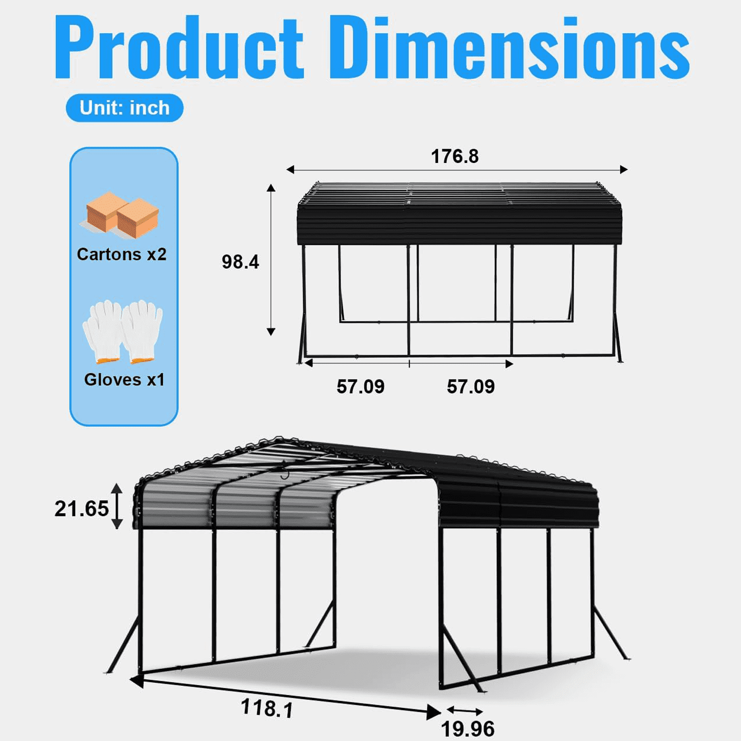 10x15ft Heavy-Duty Metal Carport, Reinforced Iron Frame All-Weather Canopy, Windproof UV-Resistant Shelter for Cars/Trucks/Boats, Easy Assembly for Backyard/Driveway | WUKHG