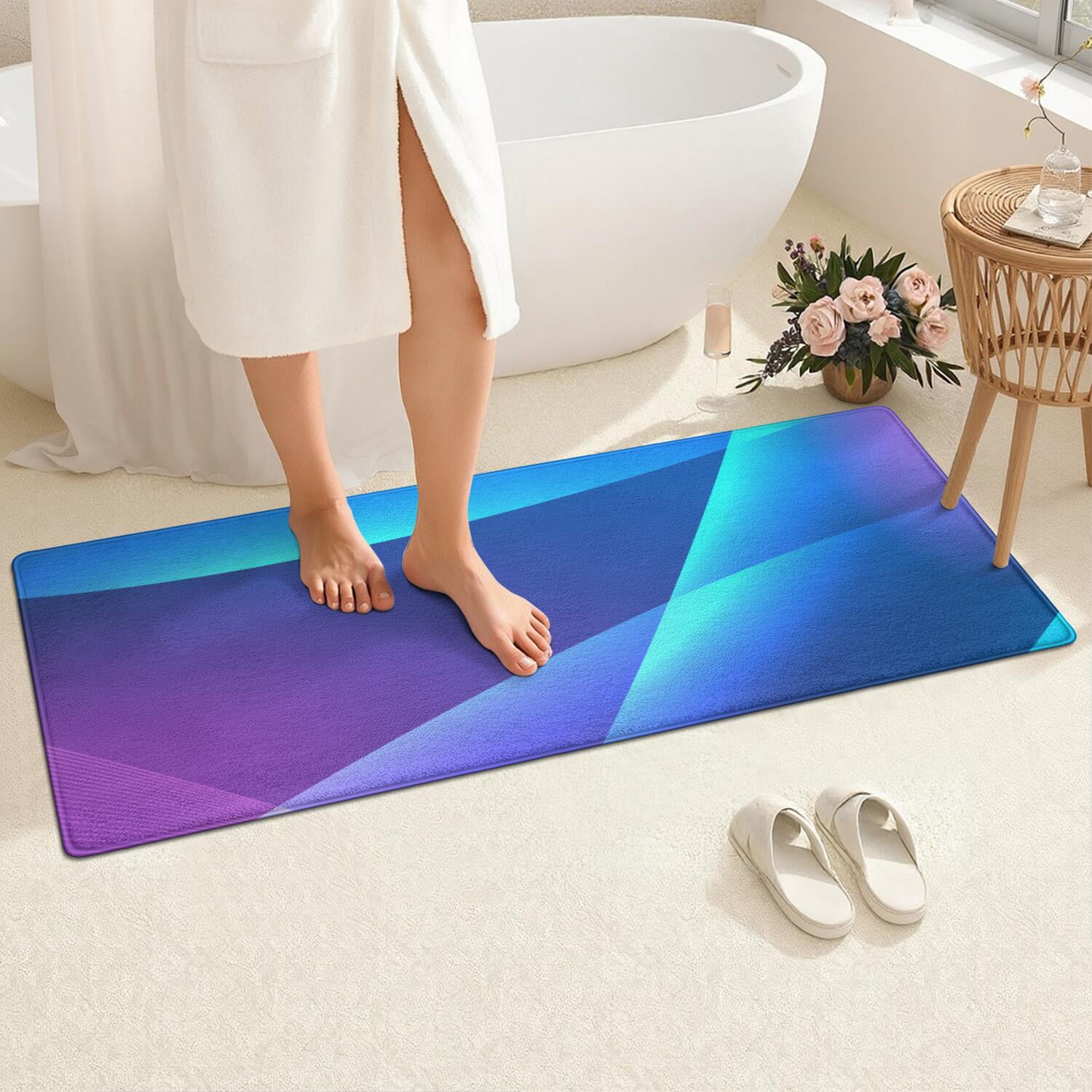 24x60 Inch Ultra Soft Faux Bath Mat Non Slip Absorbent Microfiber Bathroom Rug, Liquid & Marble Print