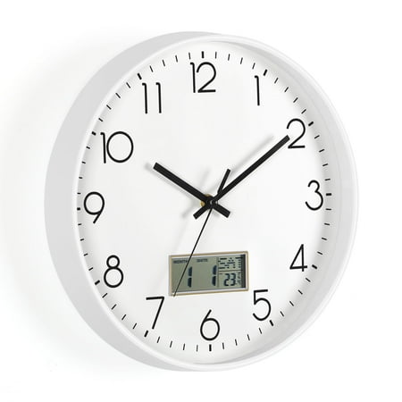 12 Wall Clock, Large Dial with LCD Display for Perpetual Calendar, White