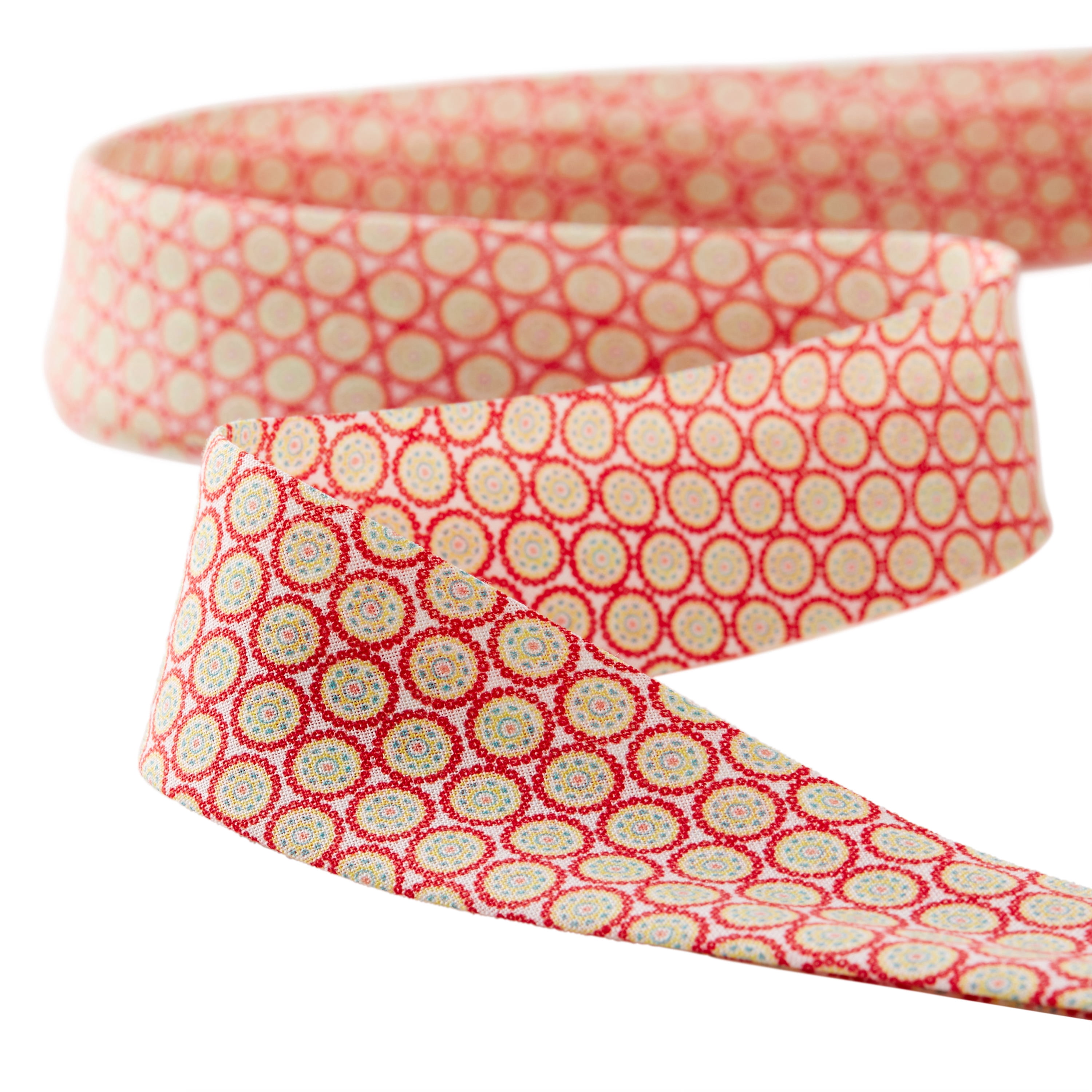 The Pioneer Woman Sunny Circles Double Fold Cotton Quilt Binding Ribbon, 7/8" x 25 Yards