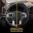 thumbnail image 6 of Cat® Honor Line Flux Leather Steering Wheel Cover w Metal Flag Emblem, Black Leatherette, Standard 14.5–15.5 Inch, Non Slip Comfort, Car Steering Wheel Cover for Auto Truck SUV, Car Accessories, 6 of 8