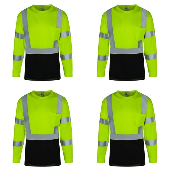 4Pack Everyday ANSI Class 3 with Contrast with Long Sleeve UPF-50  T-Shirt (LIME)