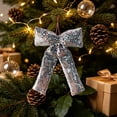 thumbnail image 6 of EWASWON Large Velvet Sequin Christmas Tree Bow, Christmas Tree Topper Bow Ornament, Pre-Tied Reusable Silver Bow for Front Door, Wreath, Mantel, 11 Inch, 1 Pack, 6 of 6