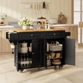 thumbnail image 6 of Noelse Rolling Kitchen Island Table with Storage, Drop Leaf Countertop, Kitchen Island with Rubber Wood Top, Cabinets & Rack, Black, 6 of 9