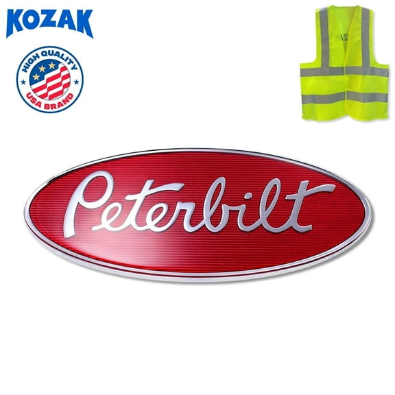Kozak Front Hood Grille Logo Emblem Badge Compatible with Peterbilt Semi Trucks - 8" by 3-1/4"