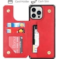 thumbnail image 3 of Compatible with iPhone 14 Pro Luxury PU Leather Case with Card Holder,Cash Slots,Stand Function Back Wallet Case Flip Wrist Strap Double Magnetic Clasp Case for iPhone 14 Pro 6.1",Red, 3 of 13