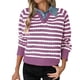 thumbnail image 2 of HongQid Womens Striped Sweater Shirts Lapel V Neck Long Sleeve Strip Knit Pullover Casual Layer Top Jumper Y2K Shirt, 2 of 8