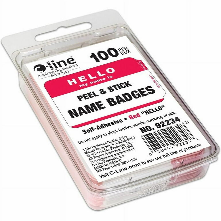 C-Line HELLO my name is... Name Tags - Red, Peel & Stick, 3-1/2 x 2-1/4, 100/BX, 92234 C-Line HELLO my name is... Name Tags - Red, Peel & Stick, 3-1/2 x 2-1/4, 100/BX, 92234
