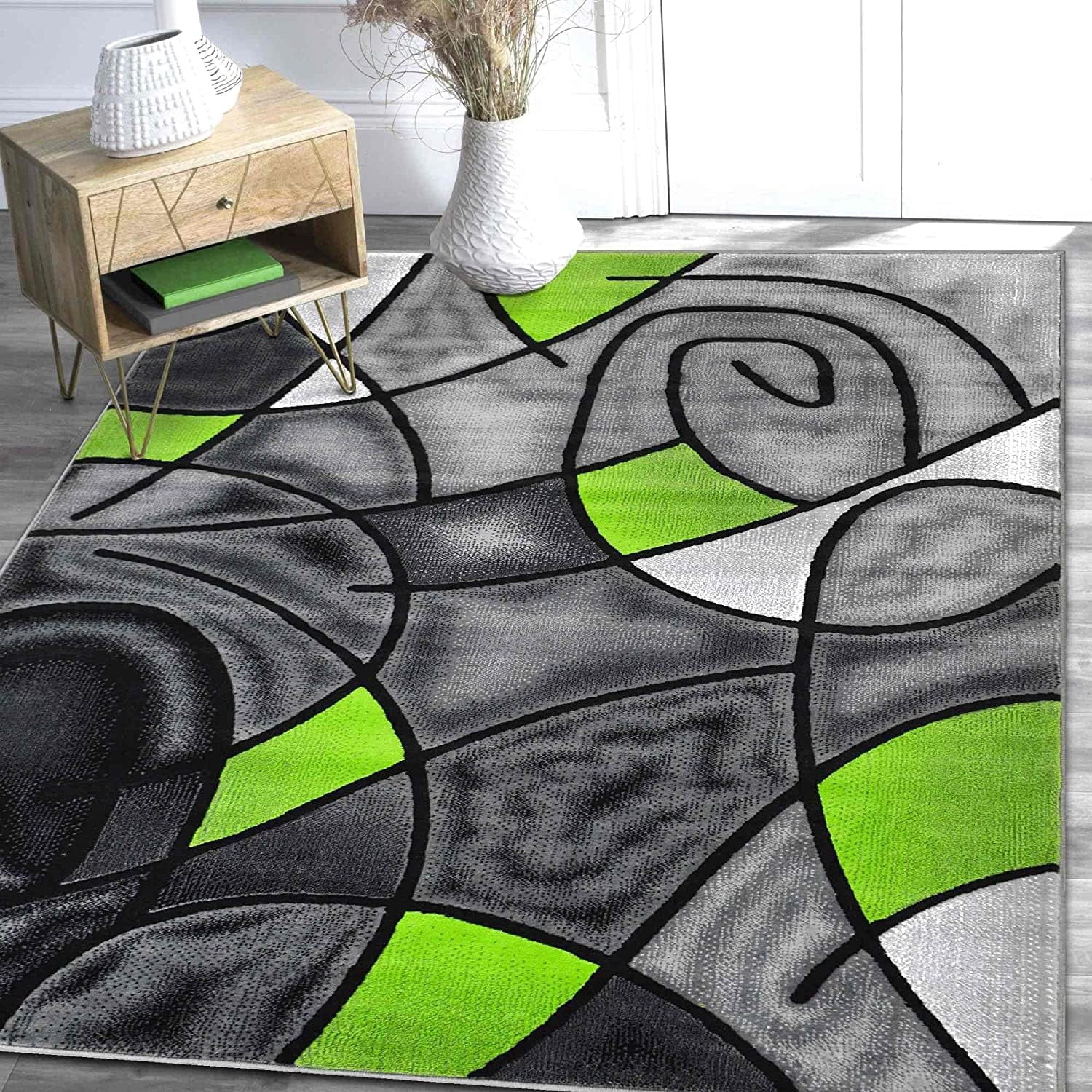 YHSF Modern Contemporary Area Rug for Living Room, Bedroom, and Office – Elegant Thick Carpet for Dining Room, Kitchen, & Hallways – Washable - Home Decor - Water Repellent - Electric Green(8x10 ft.)