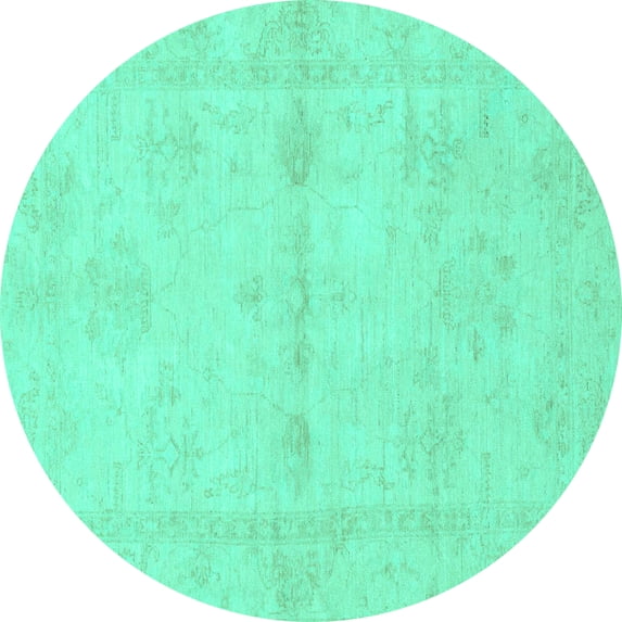 Ahgly Company Machine Washable Indoor Round Abstract Turquoise Blue Modern Area Rugs, 7' Round